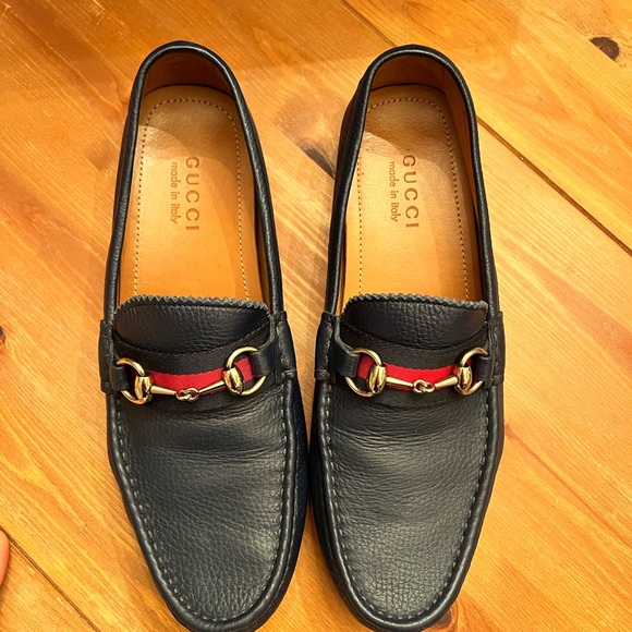 Mens Like New Navy Pebbled Leather Gucci Horsebit Driving Shoe w/ box size 8.5 - Picture 3 of 9
